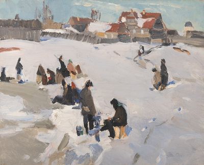 Варичев И. М. Зимняя рыбалка. 1980-е гг. Холст, масло. Размер 40х50 см. Хорошее состояние. 