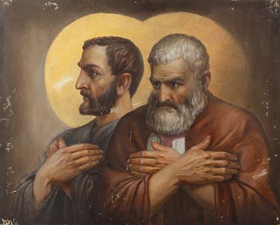 Н/х. Святые апостолы Пётр и Павел. Эскиз монументальной росписи(?). XX век. Доска, темпера. 
