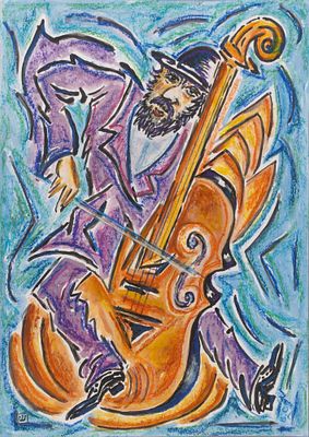 Соболевский В. И. Танцующая виолончель. 2023. Бумага, пастель, темпера. Размер 30х40 см. Хорошее 