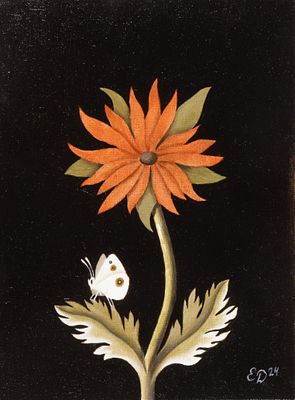 Данилова Е. А. Красный цветок. 2024. Холст на картоне, масло. Размер 24х18 см. Хорошее 