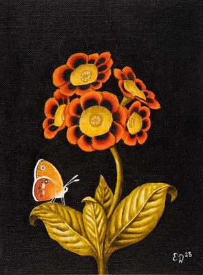 Данилова Е. А. Оранжевая примула. 2025. Холст, акрил. Размер 24х18 см. Хорошее состояние. 