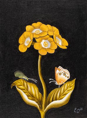 Данилова Е. А. Желтая примула. 2025. Холст, акрил. Размер 24х18 см. Хорошее состояние. 