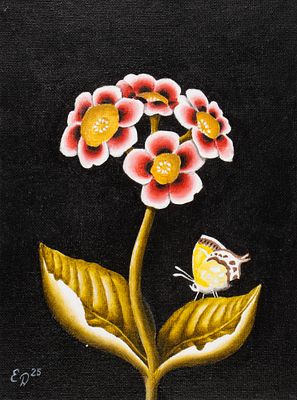 Данилова Е. А. Красная примула. 2025. Холст, акрил. Размер 24х18 см. Хорошее состояние. 