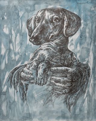 Эль-Сафади В. Держи таксу. Бумага, тушь. Размер 50х40 см. Хорошее состояние. Провенанс: от 