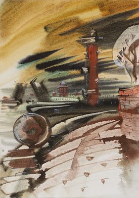 Пшеницын А. Б. Стрелка Васильевского острова. 2025. Бумага, акварель. Размер листа 29,8х20,5 см. 