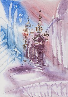 Пшеницын А. Б. Спас на крови. 2025. Бумага, акварель. Размер листа 29,3х20,5 см. Хорошее 