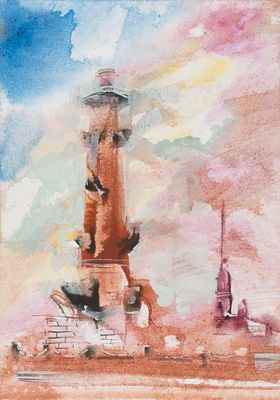 Пшеницын А. Б. Ростральная колонна. 2025. Бумага, акварель. Размер листа 29,7х21 см. Хорошее 