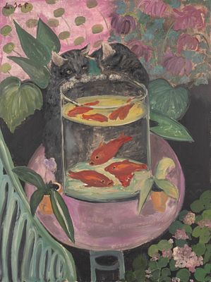 Эль-Сафади Л. Рыбки и котики Матисса. Картон, масло. Размер 80х60 см. Хорошее состояние. 