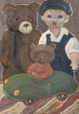 Эль-Сафади Л. Володька, мишка и машинка. Холст на картоне, масло. Размер 50х35 см. Хорошее 