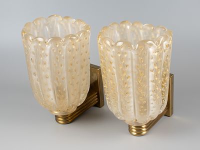 [Венецианское стекло] Ар-деко. Barovier & Toso. Стильные бра. 2 шт. Мурано, 1990-е. Стекло в 