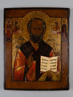 Икона. Святой Николай Чудотворец с избранными святыми. XIX в. Дерево, левкас, темпера. Размер 