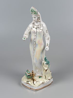 Статуэтка. Дары хозяйки медной горы. Авт. П.М. Коржин. Дулево, 1961 г. Фарфор, надглазурная 