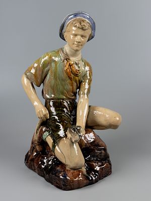 Статуэтка. Юный геолог. Авт. Ярымбаш П.Д. Гжельский экспериментальный керамический завод. С. 