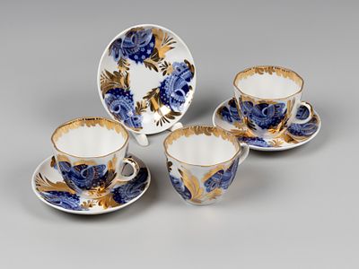 Кофейные пары. Жар птица. 3 шт. ЛФЗ, Авт. Славина Н.П. 1970-е. Костяной фарфор, роспись, золочение.