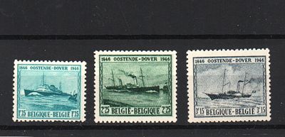 Почтовые марки Бельгии. Корабли. 1946 г. Мих. №755-757. Негашеные. Состояние *.