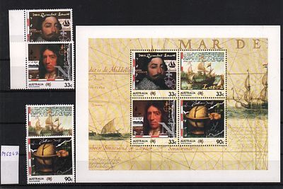 Почтовые марки Австралии. Парусники. Мореплаватели. 1985 г. Мих. №927-930 + Блок 8. Негашеные. 