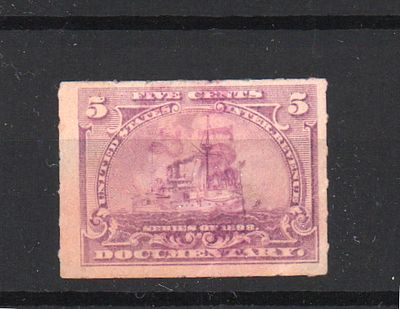 Непочтовая марка США. Корабль. 1898 г. Гашеная. Имеются следы перегиба.