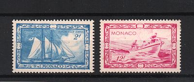 Почтовые марки Монако. Парусник. Набор из 2-х марок. 1949 г. Мих. №357 и 363. Негашеные. 