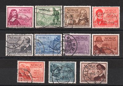 Почтовые марки Норвегии. Корабли. 1947 г. Мих. №323-333. Гашеные.