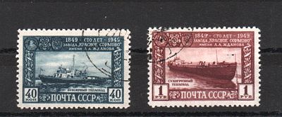 Почтовые марки СССР. Корабли. 1949 г. Сол. №1408-1409. Гашеные.