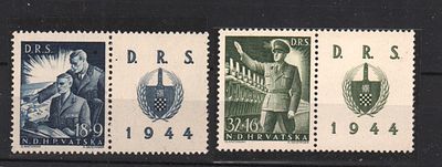 Почтовые марки Хорватии. 1944 г. Набор из 2-х марок. Мих. №164 и 165 с купонами. Негашеные. 