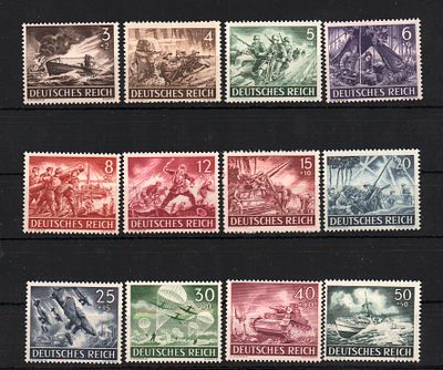 Почтовые марки III Рейха. Война. 1943 г. Мих. №831-842. Негашеные. Состояние **.