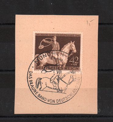 Почтовая марка III Рейха. 1943 г. Лист с наклеенной маркой Мих. №854 и спецгашением.