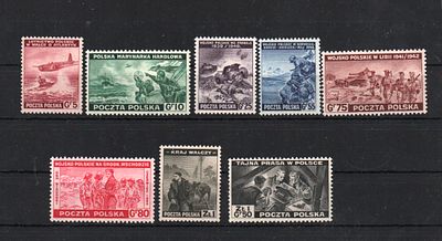 Почтовые марки Польского правительства в Лондоне. 1943 г. Мих. №368-375. Негашеные. Состояние **.