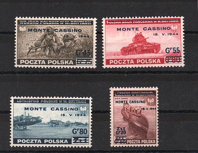 Почтовые марки Польского правительства в Лондоне. 1944 г. Мих. №376-379 с Ндп. Негашеные. 