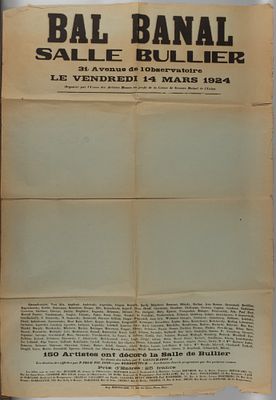 Афиша Bal Banal. 1924 г. Афиша Bal Banal salle Bullier 31, avenue de l'Observatoire le vendredi 