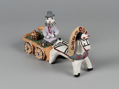 Каргопольская игрушка. Мужик на телеге. Беломорские узоры, 1970-1980-е гг. Керамика, роспись. Ра 