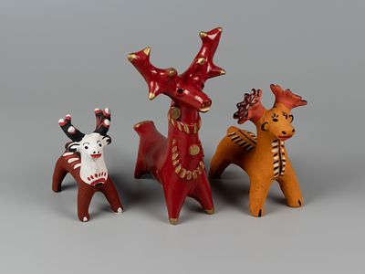 Составной лот. Игрушки. 3 шт. Олени. СССР, вт. пол. XX в. Глина, роспись. Абашевская 