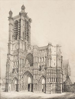 Собор Труа во Франции. 1840-е гг. Бумага, литография. Размер в свету 46х30 см. Размер по 