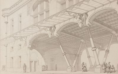 Виолле-ле-Дюк Э.(по рисунку), Соважо К. (гравер). Проект городского рынка. Лист XXI из издания 
