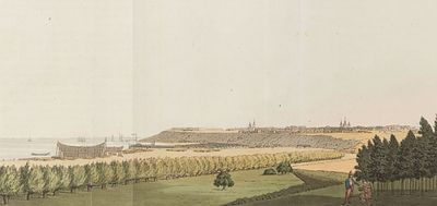 Вид на Таганрог. 1830-е гг. Бумага, офорт, акварель. Размер листа 29,5х45,5 см. Условно хорошее 