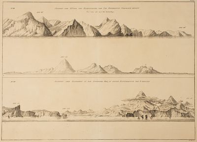 Камчатка. Офорт из Атласа И. Ф. Крузенштерна. 1814. Размер 44,8х62,5 см. Вид побережья Камчатки 