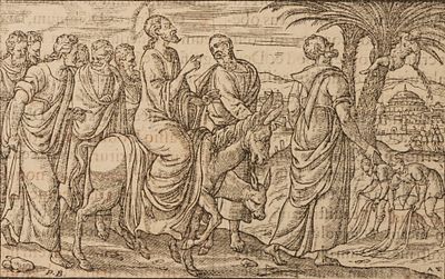 Вход Господень в Иерусалим. XVI век (?). Бумага, ксилография. Размер 10,2х16,4 см. Лист 