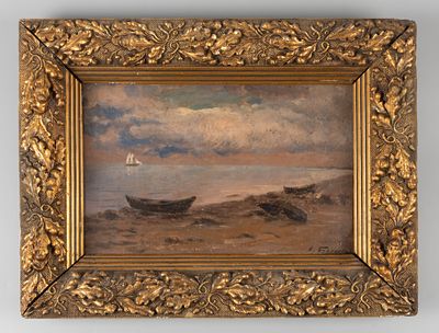Бухгольц Ф. Ф. [по подписи] Лодка на берегу. Вторая половина XIX века. Картон, масло. Размер в 
