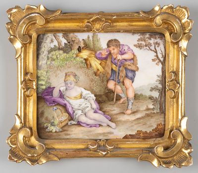 Зеелиц С. [по подписи] Галантная сцена. Путник и спящая. Миниатюра. 1768(?). Роспись по 