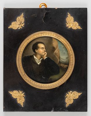 Портрет поэта Д. Г. Байрона. С литографии А. Фриделя, по оригиналу Р. Уэстола. Миниатюра. 