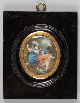 На качелях. По оригиналу Ж. О. Фрагонара. Миниатюра. Начало XIX века. Размер в свету 6,5х5 см. 