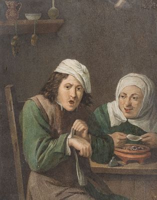 Аллегория осязания. По картине Давида Тенирса Младшего. Миниатюра на фарфоре. Конец XVIII - 