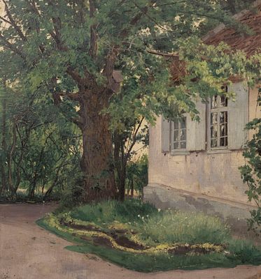 Цириготи Н. Г. Угол дома. Улица. Конец XIX - начало XX века. Холст на картоне, масло. Размер по 