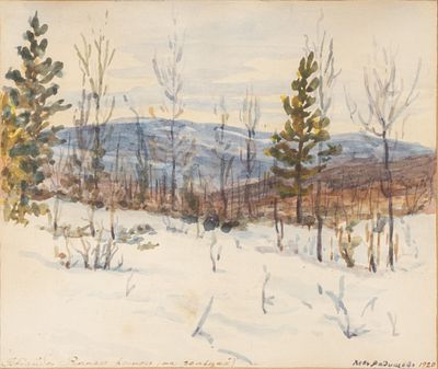 Радищев Л. А. Бодайбо. Ранней весной (на "гольцах"). 1920. Бумага, акварель. Размер листа 13 