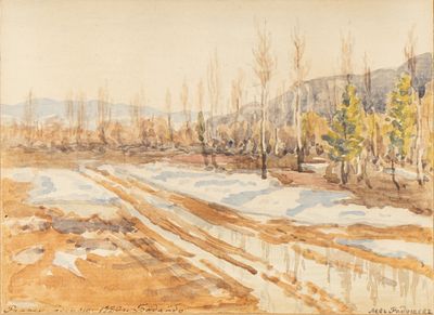 Радищев Л. А. Бодайбо. Ранней весной (колея). 1920-е гг. Бумага, акварель. Размер листа 12,5х17 