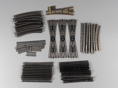 Набор ж/д рельс Pico и др. 48 предметов. НО 16,5 мм. ГДР, вт. пол. ХХ в. Пластик, картон 