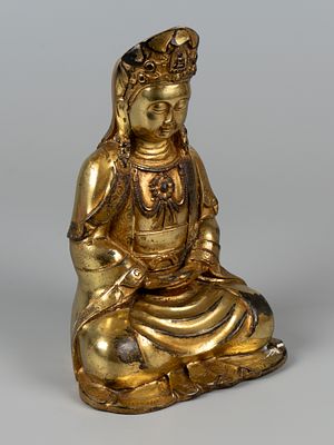 Статуэтка. Гуаньинь. Бодхисаттва милосердия. Тибет, XIX в. Бронза, литье, золочение. Высота 22 