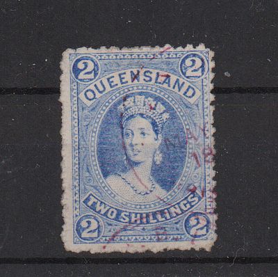 Почтовая марка Квинсленда (Австралия). Виктория. 1882/86 гг. Мих. №58. ВЗ 6 лежит. Гашеная.