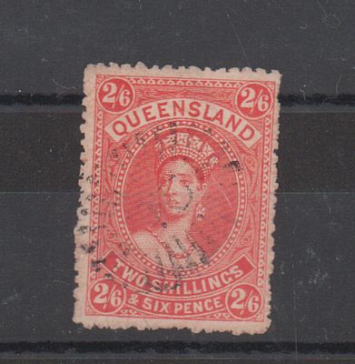 Почтовая марка Квинсленда (Австралия). Виктория. 1886 г. Мих. №64. ВЗ 7. Плотная бумага. Гашеная.