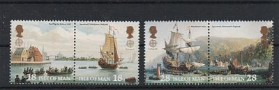 Почтовые марки острова Мэн. Парусники. 1992 г. Мих. №503-506. Две сцепки. Негашеные. Состояние **.